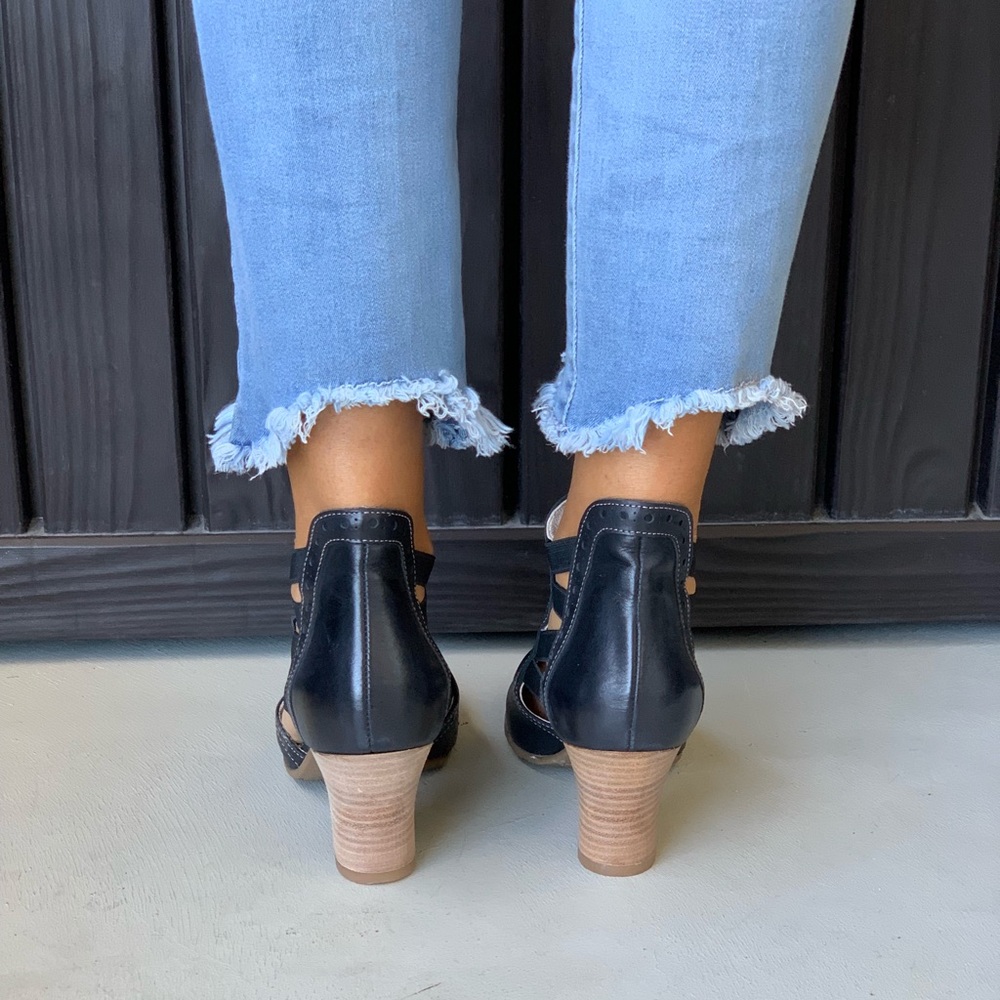 Black Leather Cut Out Booties - Picture 3 of 8